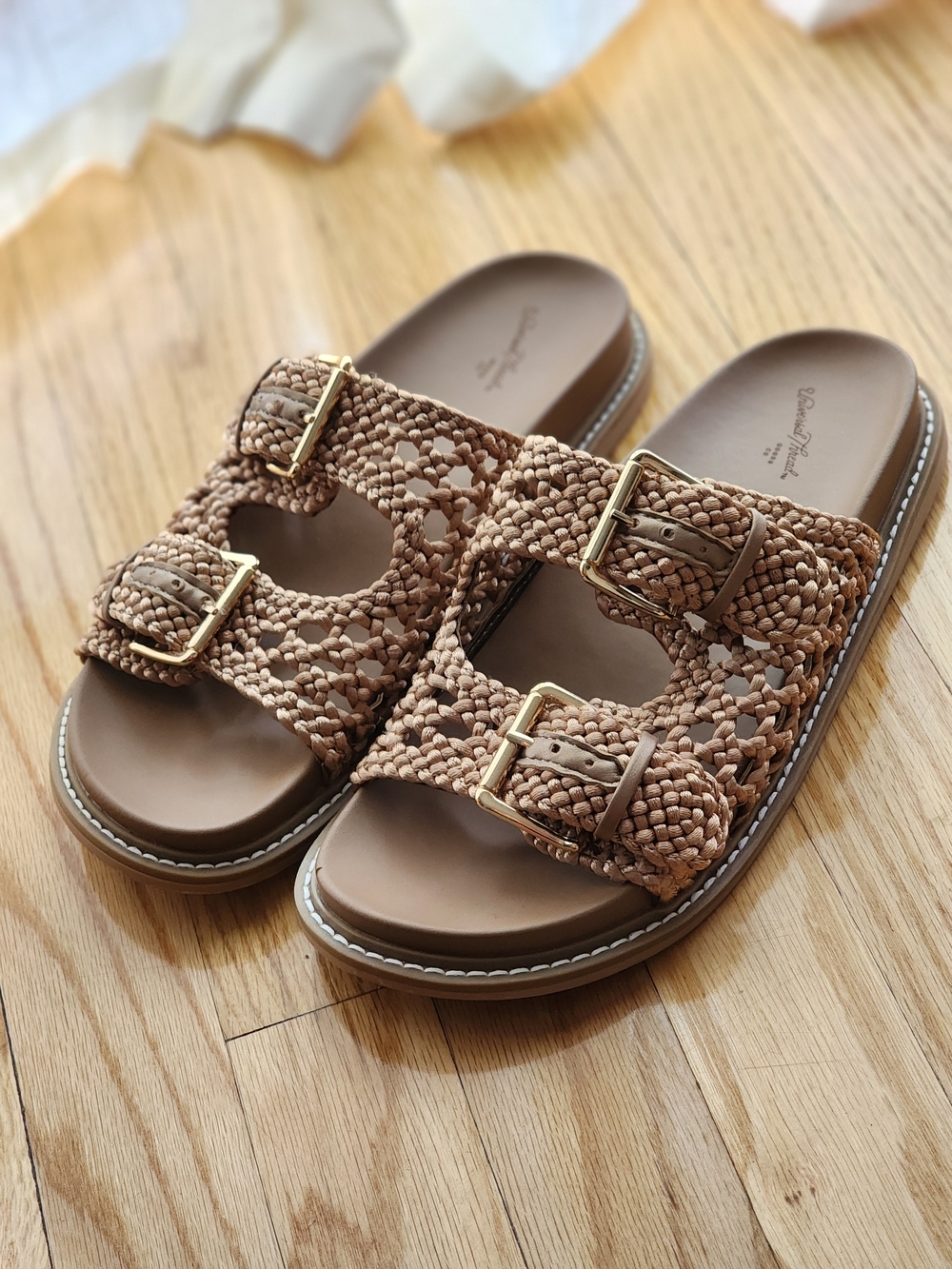 Universal Thread Woven Braided Buckle Sandals in Tan